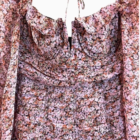 ASTR the Label Carmella Floral Smocked Mini Dress Puff Sleeve Ruffle Large - Picture 8 of 11